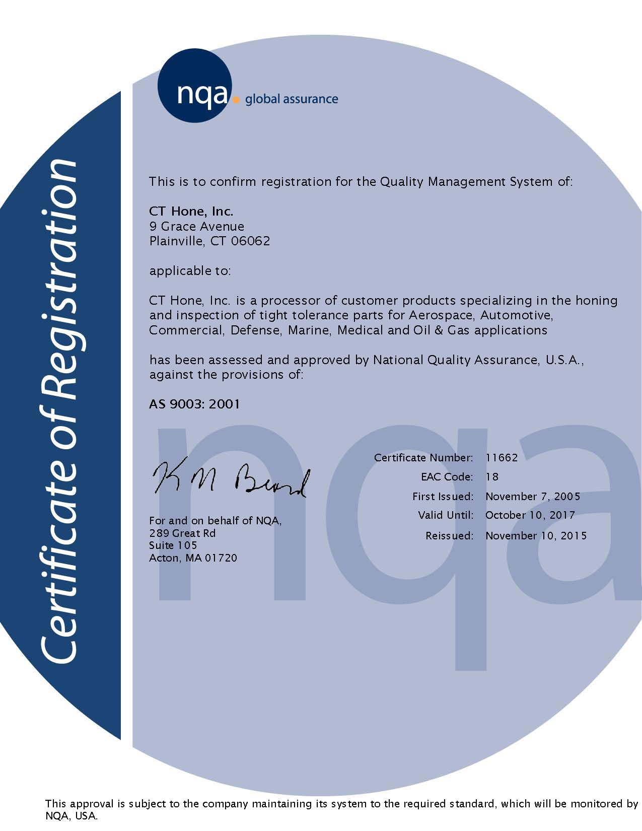 AS 9003:2012 Certificate